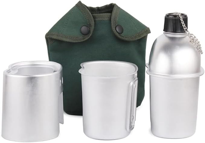 Camping cookware Set, 3pcs Cookware Set Aluminum Canteen Cup Wood Stove Set with Cover Bag for Camping Hiking Backpacking