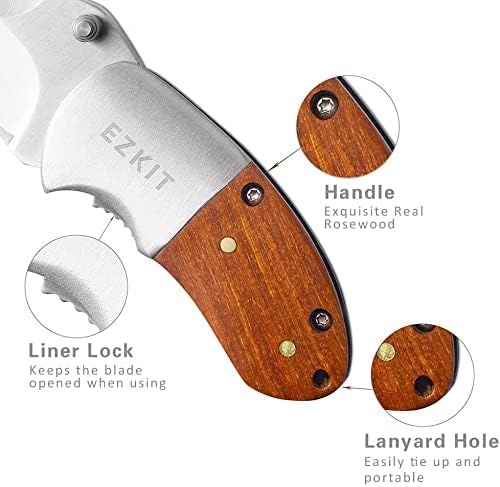 Pocket Knife, Small Folding Wood Handle Stainless Steel Everyday Carry Knife, Blade Length: 2in