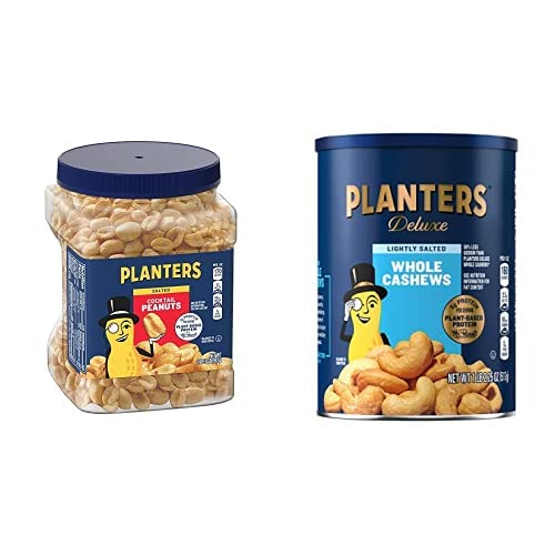 Bundle of PLANTERS Cocktail Peanuts, Salted Cocktail Peanuts, 2lb 3oz + PLANTERS Deluxe Lightly Salted Whole Cashews, 18.25oz