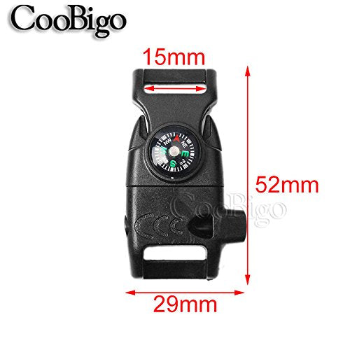 12pcs Pack Mix Colors 5/8" Compass Flint Scraper Fire Starter Whistle Buckle Plastic Paracord