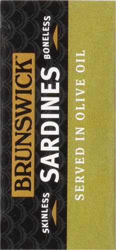 Brunswick Wild Caught Skinless and Boneless Sardines, Served in Olive Oil, 4.4 Ounce (Pack of 6)