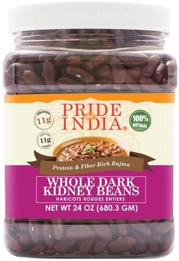Pride Of India - PACK of 6 - Indian Whole Dark Kidney Beans - Protein & Fiber Rich Rajma, 1.5 Pound Jar