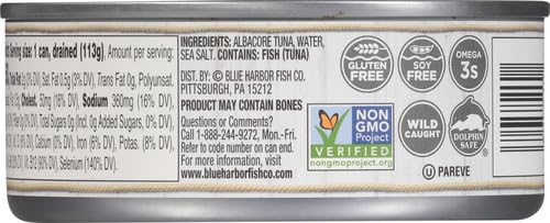 Blue Harbor Fish Co. Wild Albacore Solid White Tuna in Water with Sea Salt - 4.6 oz Can (Pack of 6)