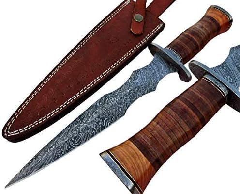 Poshland DG-71 Handmade Damscus steel leather handle Knife - Double Edge