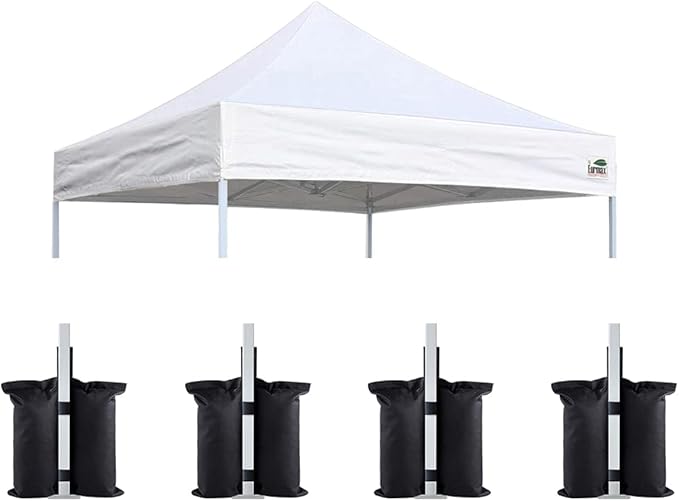 Eurmax USA Pop Up Canopy Replacement Canopy Tent Top Cover, Instant Canopy Top Cover ONLY,Bonus 4PC Pack Weight Bag (8x8, White)