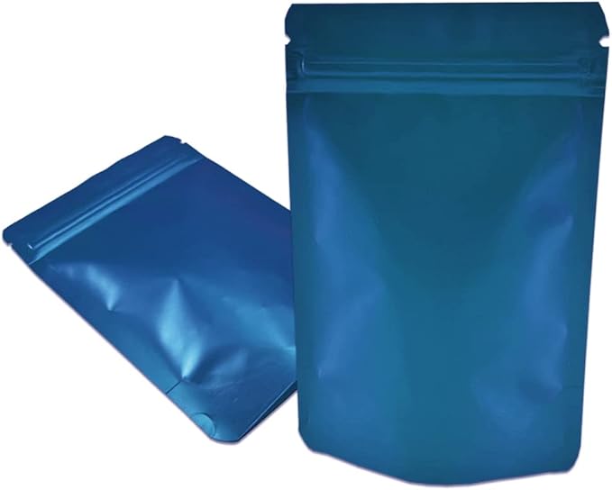 PABCK Stand-Up Resealable Heat Seal Bags 3.55mil Thick Frosted Blue Foil Sealed Bags 50 Pieces