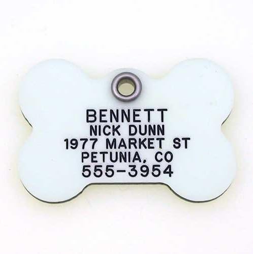 LuckyPet Glow in The Dark Dog ID Tag - Durable Custom Tags for Pets - Silent Personalized Pet Identification - Easy to Read Engraving - Small, Bone
