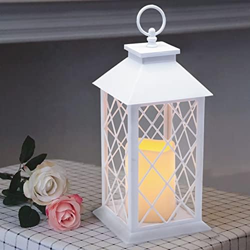 YAKii Decorative Candle Lantern with LED Flameless Candle and Timer, Plastic LED Candle & Holder, Indoor & Outdoor Hanging Lights Decorations Lantern (White 2PCS)