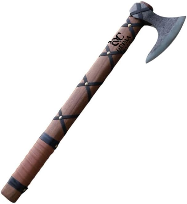 Custom Handmade Carbon Steel Viking Axe – 19” Inches Hand Forged Medieval Axe with Leather Sheath – Camping and Forest Hunting Hatchet – Gift for HIM (Brown Leather Ragnor)