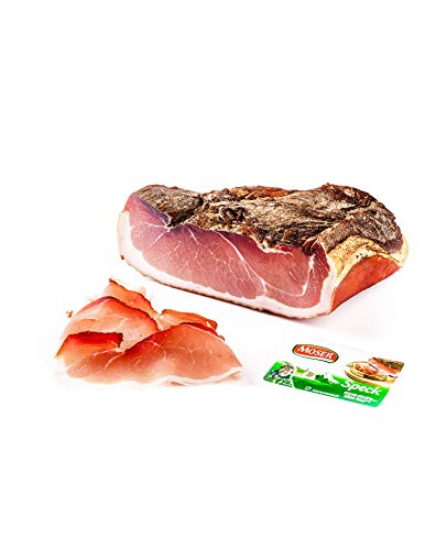 Speck, 6 lbs +/- (4lbs - 6lbs/piece) ,Seasoned and Smoked Italian Ham, Cured in the European Alps Mountains, Alto Adige IGP, Boneless and Ready to Slice, Best sliced paper thin with slicer, (Not Prosciutto), Weight approx. 6 lbs, by Moser Tirolinger brand
