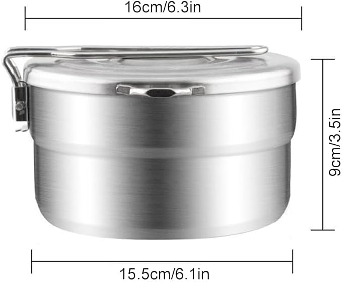 Lixada Stainless Steel Camping Cook Pot 1.5L with Lid and Folding Handle, Large Capacity Bento Pot for Outdoor Backpacking, Hiking, Picnic