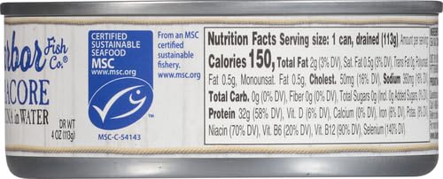 Blue Harbor Fish Co. Wild Albacore Solid White Tuna in Water with Sea Salt - 4.6 oz Can (Pack of 6)