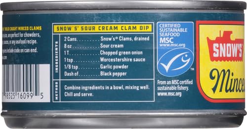 Snow's Wild Caught Minced Clams Canned, 6.5 Oz Can - 5g Protein Per Serving - Gluten Free, Keto Friendly, 99% Fat Free - Great For Pasta & Seafood Recipes (Pack of 6)