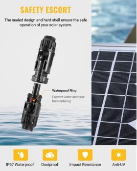 Solar Connectors Panels Kit, 24 PCS Solar Connectors with Spanners Solar Panel Cable Connectors 12 Pairs Male/Female(10AWG)
