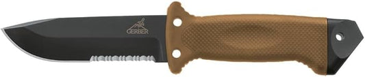 Gerber Gear LMF II Infantry Survival Knife, Military Grade Tactical Fixed Blade with Serrated Edge, Shock Absorbing Handle, Molle Sheath and Sharpener, Coyote Brown