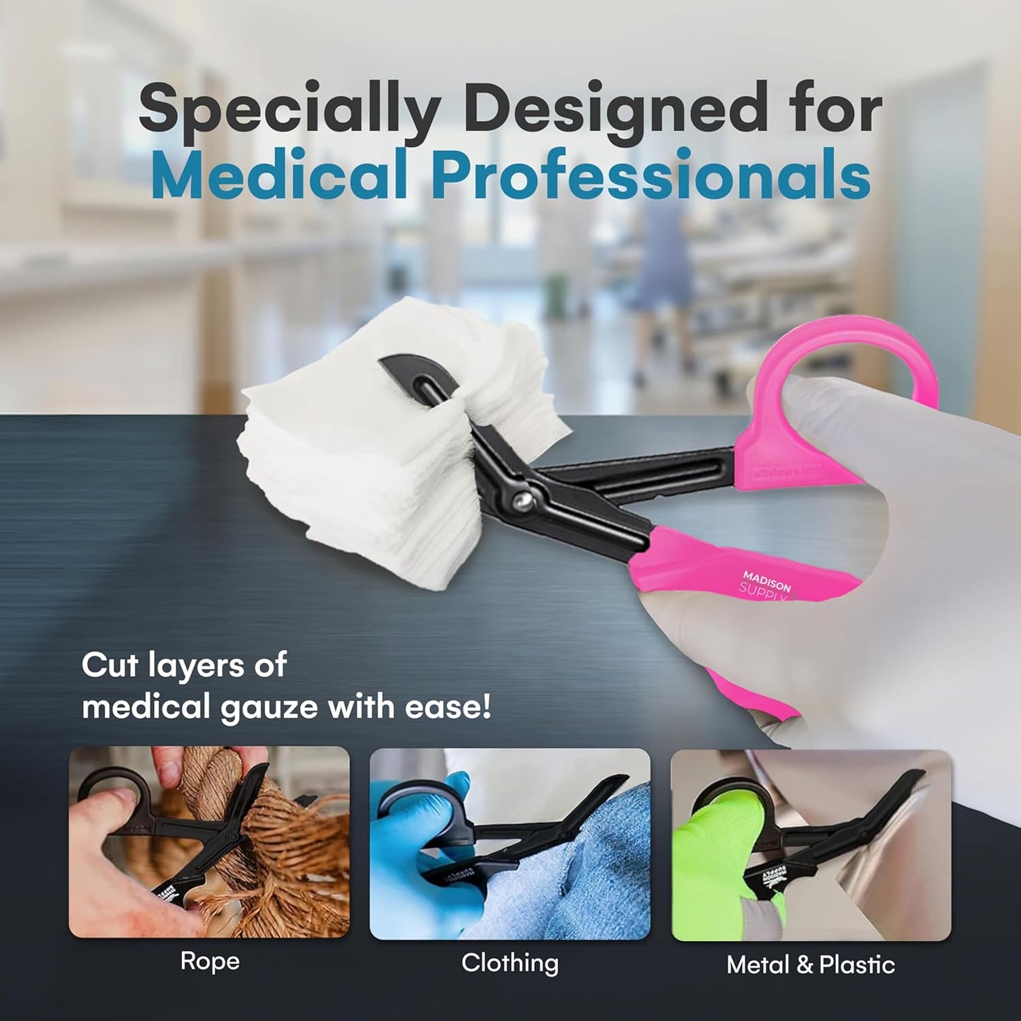 Medical Scissors, EMT and Trauma Shears - 7.5 Inch Quality Stainless Steel Bandage Scissors - Fluoride-Coated with Non-Stick Blades - 2 Pack (Black/Pink)