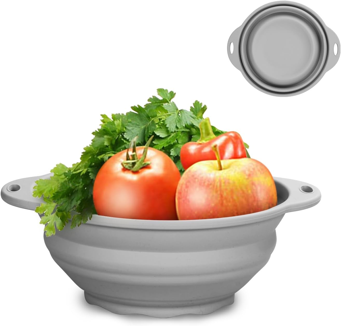 Collapsible Silicone Mixing Bowl - 1800ml(60 fl oz) - BPA Free, Dishwasher Safe, Non-Slip Base Space Saving for Kitchen, Camping & Travel (Grey)