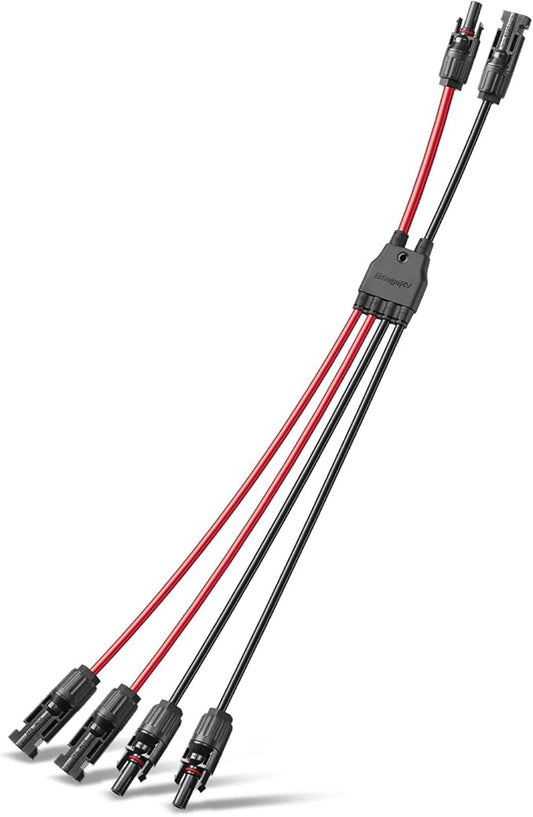 BougeRV Solar Parallel Connectors for 2 Solar Panels, 2 to 4 Y Branch 10AWG Adapter Splitter Cable Wire Plug PV Tool Kit, Waterproof (MFF/FMM)