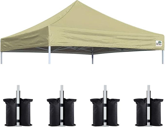 Eurmax USA New 10x10 Pop Up Canopy Replacement Canopy Tent Top Cover, Instant Canopy Top Cover ONLY, Choose 30 Colors,Bonus 4PC Pack Weight Bag (Beige)