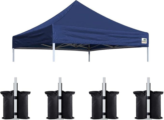 Eurmax USA Pop Up Canopy Replacement Canopy Tent Top Cover, Instant Canopy Top Cover ONLY,Bonus 4PC Pack Weight Bag (8x8, Navy Blue)
