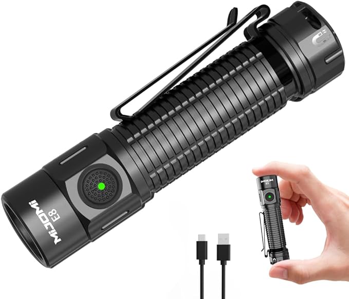 E8 Compact Size Rechargeable Flashlight, 2000 Lumen with 6 Modes, Waterproof and Drop Resistant for Family Events, Camping, Outdoors and Emergency