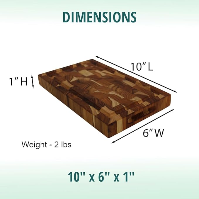 EcoDecors FSC Certified, Solid Teak Cutting Board, 10x6, Compact Reversible End Grain Wood Board for Snacks, Cheese, Garnish & Small Kitchen Prep