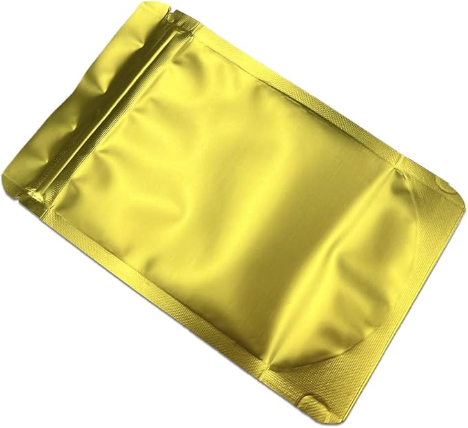 PABCK 50 Pieces 4.3x6.3 inch(Inside Size 3.5x3.9 inch) Stand-Up Resealable Heat Seal Bags 3.55mil Thick Frosted Gold Foil Sealed Bags for Zip Packaging Lock Food Storage Pouch