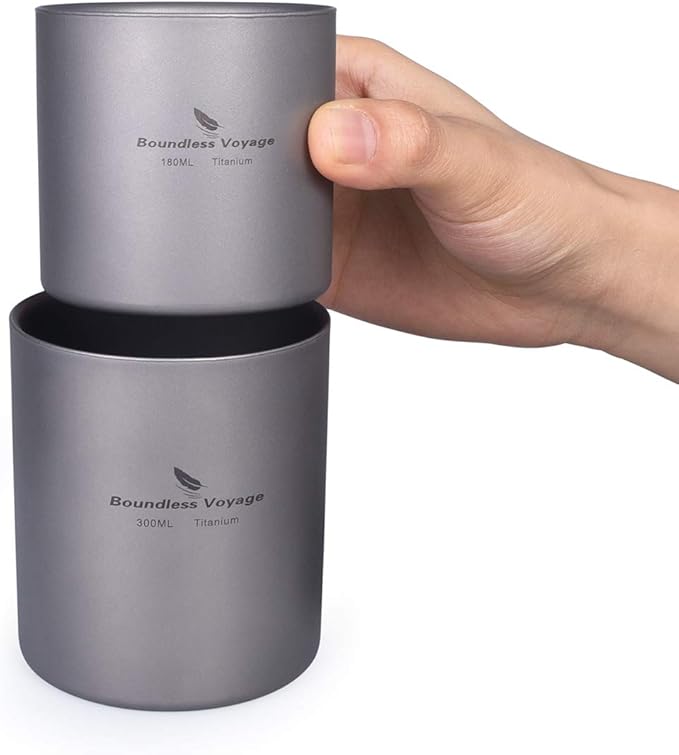 Boundless Voyage 3 in 1 Double Walled Titanium Cup Heat Resistant Mini Tea Drink Cup Outdoor Camping Mug Coffee Cups Camping Accessories Ti15152B
