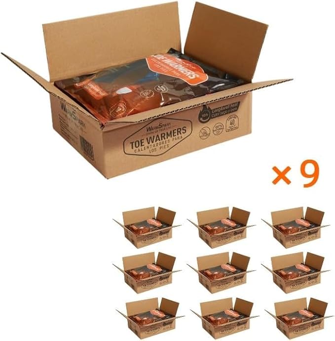 Toe Warmers Bulk - 360 Pairs - Up to 10 Hours of Heat, Easily Apply with Adhesive - Ultra Thin, Easy, All Natural - Air Activated, Odorless Hot Toe Warmers (9 Boxes)