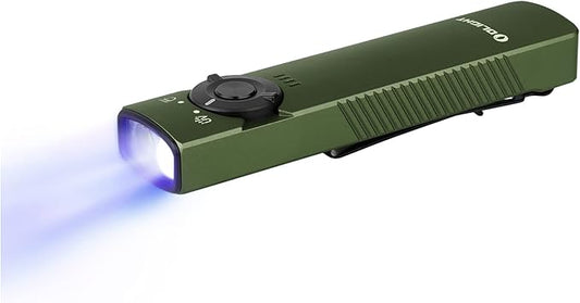OLIGHT Arkfeld UV Rechargeable EDC Flashlight, 1000 Lumens White LED and 365nm Blacklight Combo for Outdoors, Emergency, Working, Pet Urine Detection (OD Green CW)