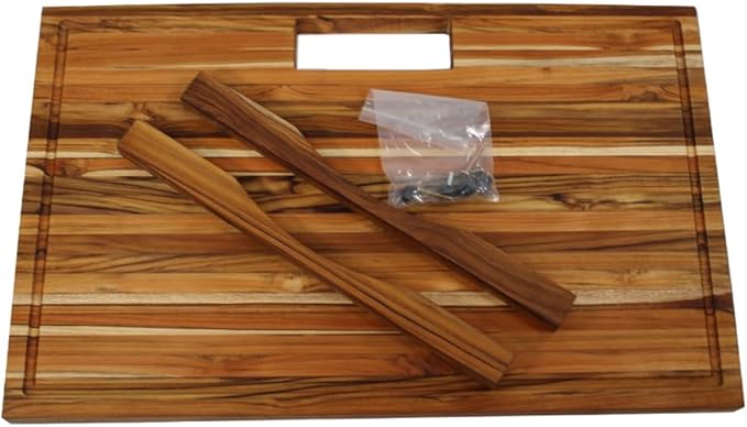EcoDecors, Teak Edge Grain Cutting Board 29"x18", Solid FSC Teakwood Butcher Block with Juice Groove, Handles & Waste Chute, Large Cutting Board for Kitchen, Carving, and Stove-Top Prep