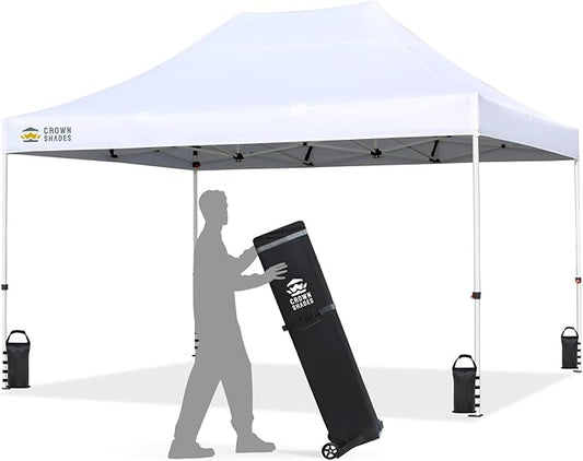 CROWN SHADES 10x15 Pop Up Canopy Tent, Thicken Frame Commercial Heavy Duty Tent, 8 Stakes & 4 Sandbags & 4 Ropes, Outdoor Canopies for Events, Parties,White