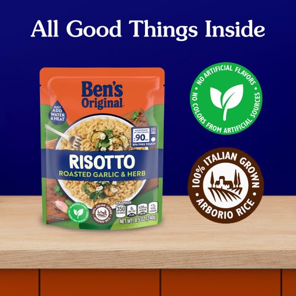 BEN'S ORIGINAL Risotto Roasted Garlic & Herb Flavored Rice, Easy Dinner Side, 8.5 oz Pouch (Pack of 12)