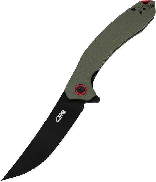 CJRB Tactical Knife, Small Folding Pocket Knife with AR-RPM9 Steel Blade and G10 Handle for Men Outdoor, Survival, Hunting, Camping Gobi(J1906B) Green