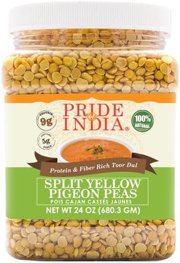 Pride Of India - PACK of 6 - Indian Split Yellow Pigeon Peas - Protein & Fiber Rich Toor (Arahar) Dal, 1.5 Pound Jar