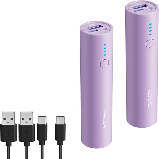 Portable Charger, 5000mAh Mini Power Bank, S03 2-Pack Pocket Size Fast Charging USB-C (in&Out) Compatible with iPhone Series, Android Phone and More,Purple