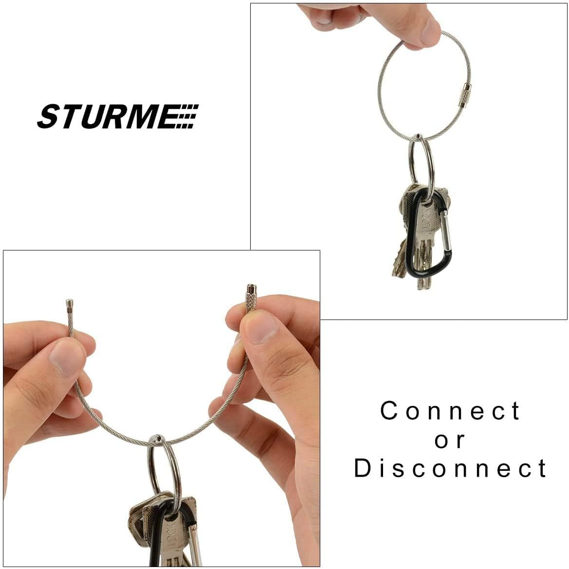 STURME 2" Aluminum D Ring Carabiners Clip D Shape Spring Loaded Gate Small Keychain Carabiner Clip