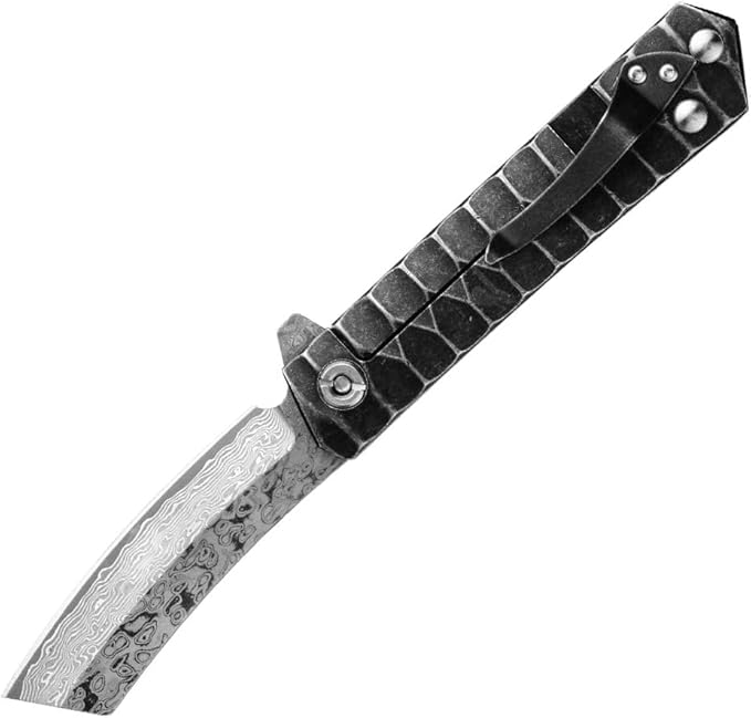 Damascus Folding Pocket Knife, Custom Tactical VG-10 Blade With Ball Bearing System for Outdoor, Camping, Hiking (Razor Model)