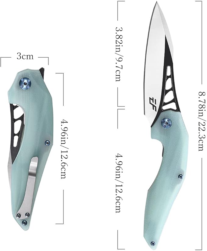 Eafengrow EF226 Folding Knives D2 Blade and G10 Handle Knife Outdoor Camping Hiking EDC Tools (Jade)