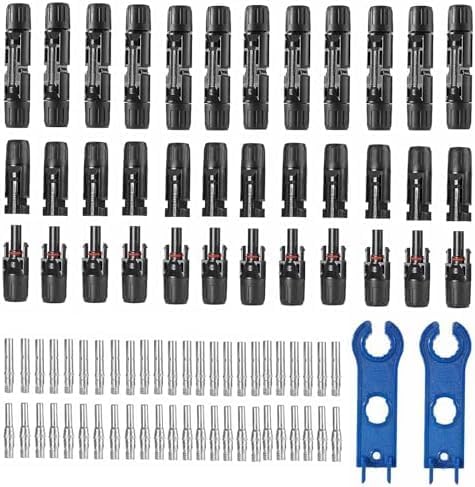 Solar Connectors Panels Kit, Solar Panel Cable Connectors Pins Connector Terminals Crimping Pliers Crimper Set (48PCS(24 Pairs) Solar Connectors)