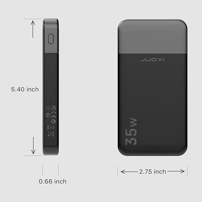Power Bank Fast Charging 10000mAh 35W Portable Charger Small Battery Pack with PD 3.0 & QC 4.0 Type-C USB-A Input Output Lightweight Phone Charger Compatible for iPhone Samsung iPad