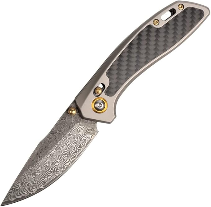MASALONG Kni256 Pocket Knife, EDC Folding Knives, 3.77 "VG10 Damascus Blade, Carbon Fiber Alloy Steel Handle for Tactical Survival Outdoor
