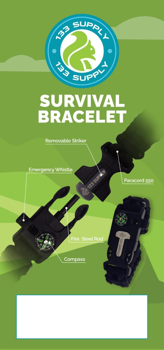 133 SUPPLY Tactical Paracord Compass Hiking Survival Bracelet Men Dad Gifts Camping Accessories