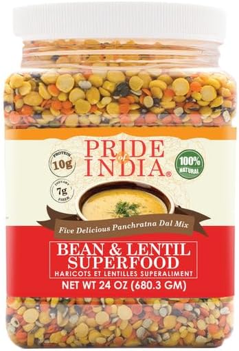 Pride Of India - PACK of 6 - Indian Bean & Lentil Superfood - Five Delicious Panchratna Dal Mix, 1.5 Pound Jar