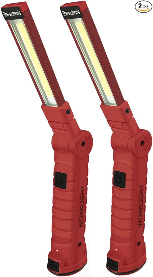 Working Light Portable, Rechargeable Work Lights with Magnetic Base Hanging Hook,360° Rotate 5 Modes,COB LED 800 Lumens Foldable Inspection Light for Car Repair, Grill and Outdoor Use(2pack)