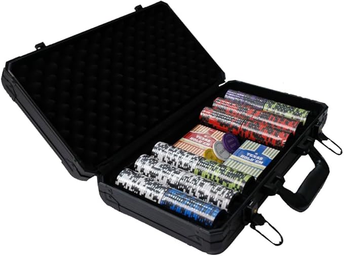 THUNDERBAY 14 Gram 300 Count Poker Set, 14G Clay Composite Chips with Aluminum Case, Two Decks of Playing Cards, Full Set of Buttons&5 Dices for Poker, Texas Hold'em, Blackjack, Casino Games at Home