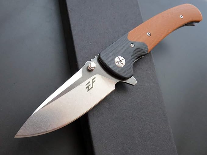 Eafengrow EF67 Pocket Knife with Metal Clip,D2 Steel Blade G10 Handle EDC folding knife Tool Liner Lock for Tourist Outdoor Camping Hiking Tactical (EF67-brown)