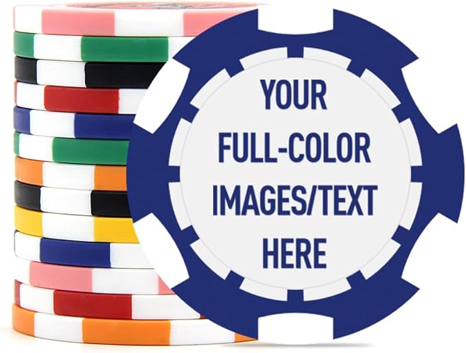 40mm Custom Poker Chips with Your Text,Logo or Design for Weddings, Anniversaries, Parties, Corporate Events and Fundraisers,100 Full Color 11.5 Gram Casino Sized Poker Chips