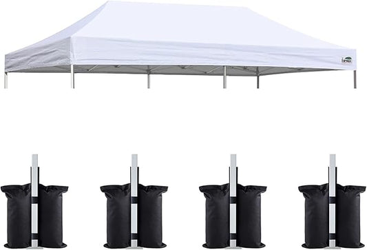 Eurmax USA 10x20 Pop Up Canopy Replacement Canopy Tent Top Cover, Instant Canopy Top Cover ONLY, Choose 30 Colors,Bonus 4PC Pack Weight Bag (10x20, White)