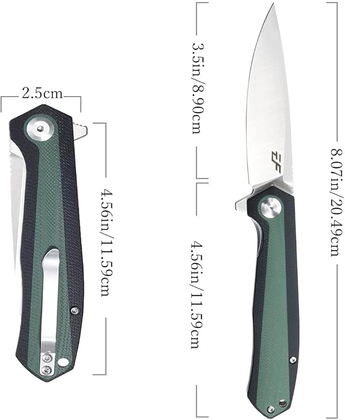 Eafengrow EF964 Pocket Folding Knife G10 Handle D2 Blade EDC Tactical Folder for Outdoor Camping Hiking (Green)